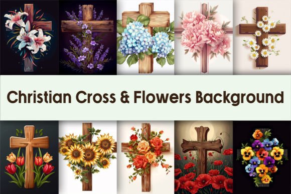 Christian Cross Flowers Background and Crafts