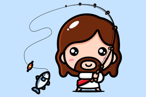 Cute Design of Jesus Fishing Illustrations