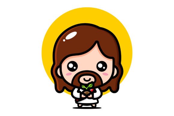Cute Jesus Holding a Growing Plant Illustrations