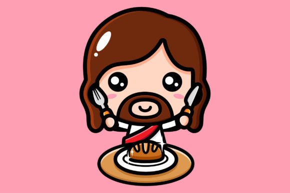 Cute Jesus Preparing to Eat Illustrations