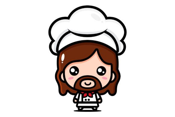Cute Jesus Wearing Chef Clothes Illustrations