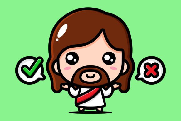 Cute Jesus with Right and Wrong Choices Illustrations