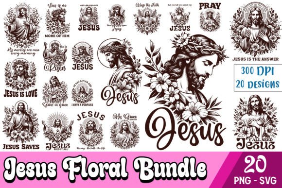 Floral Jesus Quotes SVG Bundle for Crafts