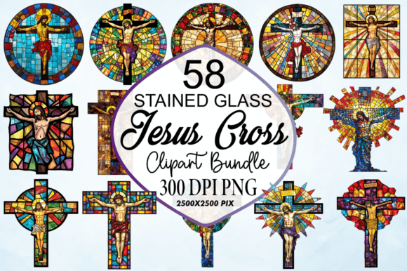 Jesus Cross Stained Glass Clipart Bundle & Crafts