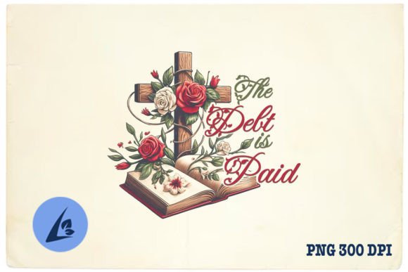 Jesus Paid It Floral Cross Book PNG for Crafts