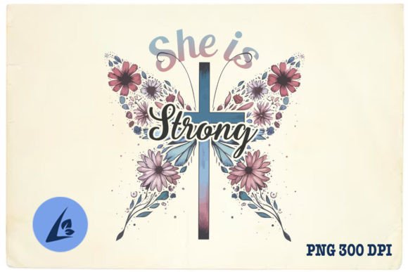 She is Strong Butterfly Jesus Floral PNG and Crafts